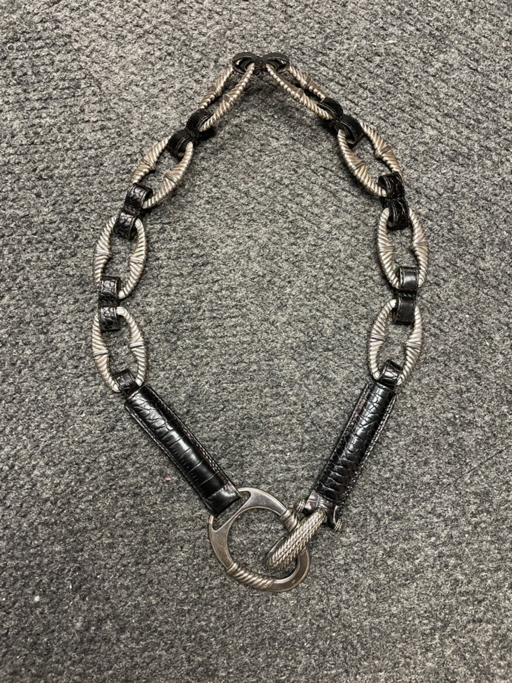 Brighton Leather Belt Chain Link Silver Metal 34/Large Y2K Chunky Southwestern